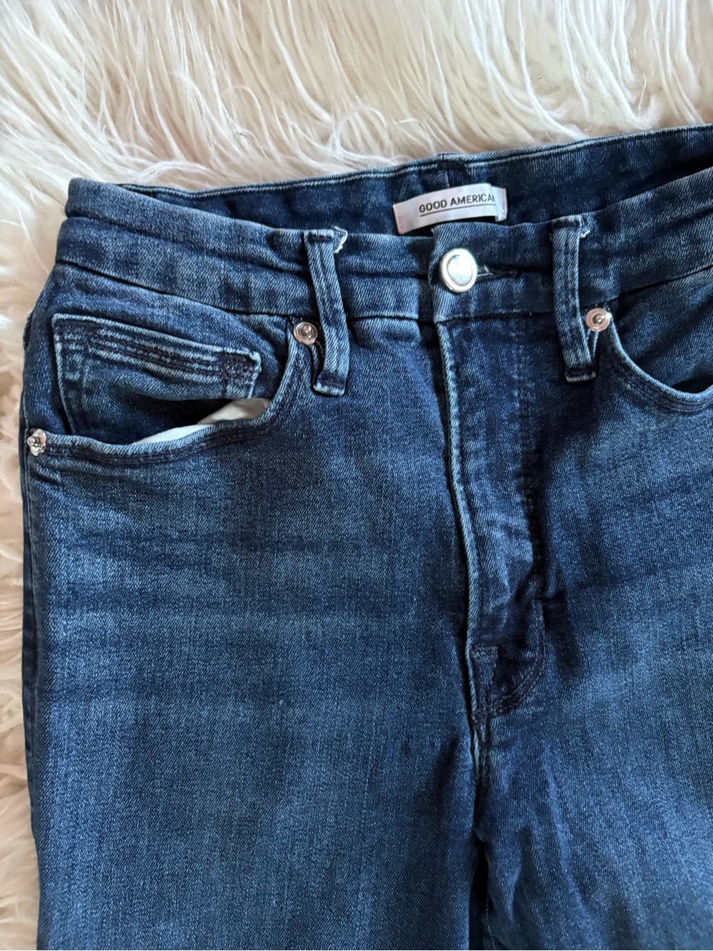 Good American Good Legs Skinny Jeans High Rise Raw Hem Blue 4/27 - Picture 4 of 9